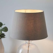 Lecce Cici Grey Fabric Shade Table Lamp With Clear Glass Base