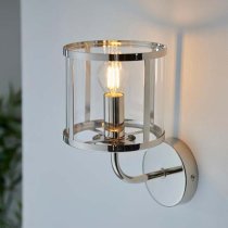 Hasselt Clear Glass Shade Wall Light In Bright Nickel