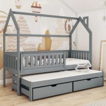 Minsk Trundle Wooden Single Bed In Graphite