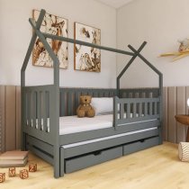 Tartu Trundle Wooden Single Bed In Graphite