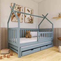 Tartu Trundle Wooden Single Bed In Grey