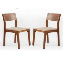 Plano Walnut Acacia Wood Dining Chairs In Pair