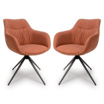 Buxton Swivel Carver Brick Fabric Dining Chairs In Pair