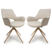 Playa Swivel Natural Fabric Dining Chairs In Pair