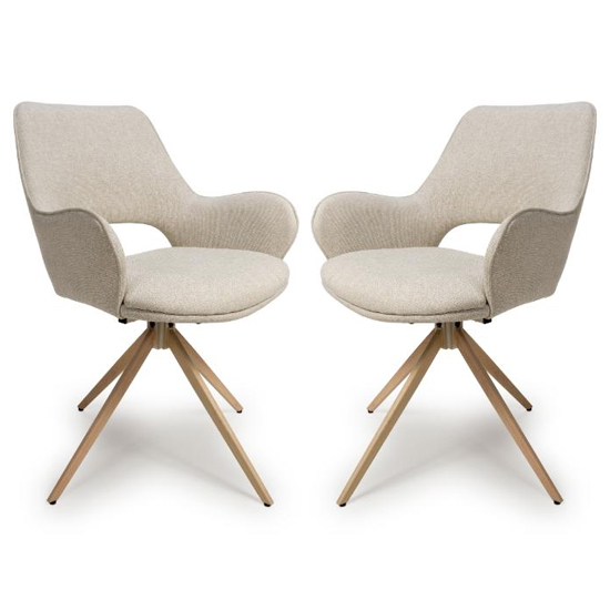 Playa Swivel Natural Fabric Dining Chairs In Pair