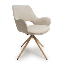 Playa Swivel Natural Fabric Dining Chairs In Pair