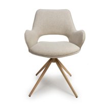 Playa Swivel Natural Fabric Dining Chairs In Pair