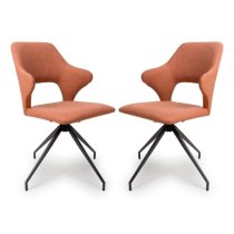 Vercelli Swivel Brick Fabric Dining Chairs In Pair