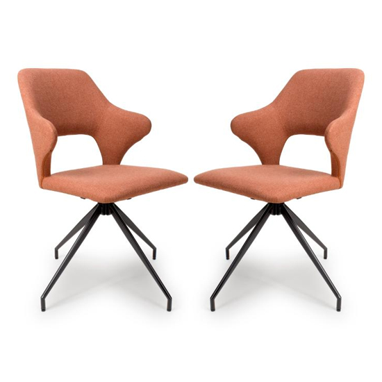 Vercelli Swivel Brick Fabric Dining Chairs In Pair