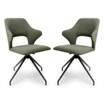 Vercelli Swivel Sage Fabric Dining Chairs In Pair