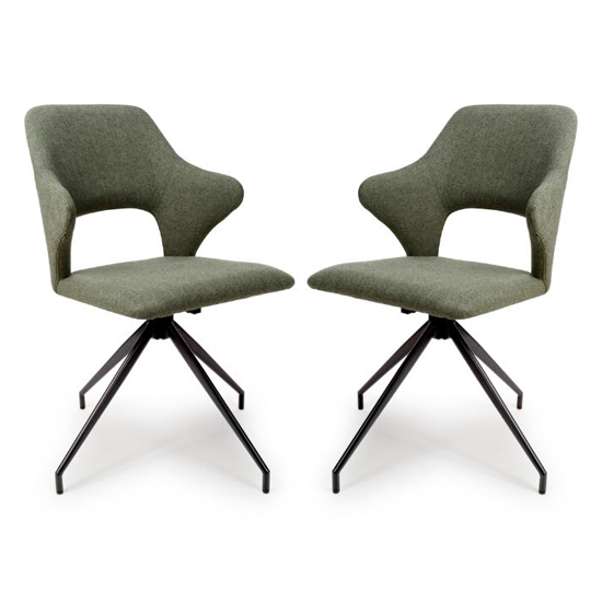 Vercelli Swivel Sage Fabric Dining Chairs In Pair