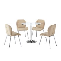 Dante Clear Glass Dining Table With 4 Darcy Taupe Chairs