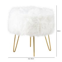 Biloxi Faux Fur Ottoman Stool In White With Gold Legs