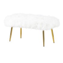 Biloxi Faux Fur Hallway Seating Bench In White With Gold Legs