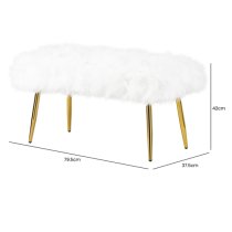 Biloxi Faux Fur Hallway Seating Bench In White With Gold Legs