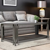 Calvi Smoked Glass Coffee Table In Black Gunmetal Steel Tubes