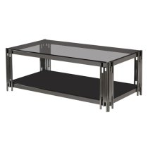 Calvi Smoked Glass Coffee Table In Black Gunmetal Steel Tubes