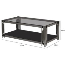 Calvi Smoked Glass Coffee Table In Black Gunmetal Steel Tubes