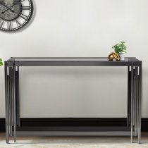 Calvi Smoked Glass Console Table In Black Gunmetal Steel Tubes