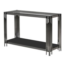 Calvi Smoked Glass Console Table In Black Gunmetal Steel Tubes