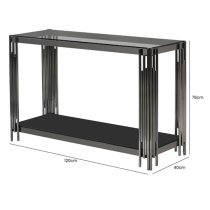 Calvi Smoked Glass Console Table In Black Gunmetal Steel Tubes