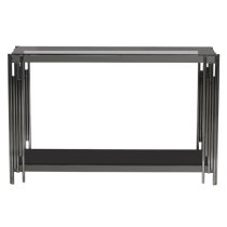 Calvi Smoked Glass Console Table In Black Gunmetal Steel Tubes