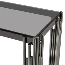 Calvi Smoked Glass Console Table In Black Gunmetal Steel Tubes