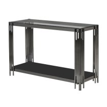 Calvi Smoked Glass Console Table In Black Gunmetal Steel Tubes