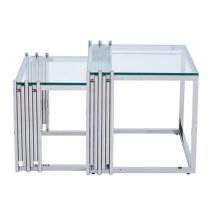 Calvi Clear Glass Nest Of 2 Tables In Chrome Steel Frame