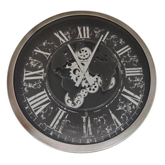 Bergen Metal Wall Clock In Gold With Black Gears