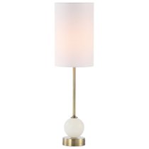 Barletta White Linen Shade Table Lamp With Antique Brass Metal Base