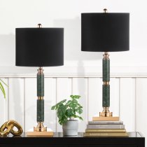 Eilat Black Linen Shade Table Lamp With Green Marble Base