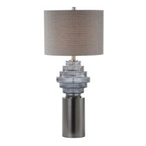 Glasgow Grey Linen Shade Table Lamp With Smoked Glass Base