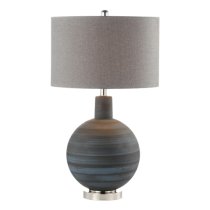 Pesaro Grey Linen Shade Table Lamp With Stripe Glass Base