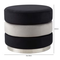 Halle Fabric Round Ottoman In Black And Grey With Chrome Base