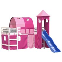 Destin Pinewood Kids Loft Bed In White With Pink Tower