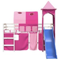 Destin Pinewood Kids Loft Bed In White With Pink Tower