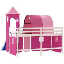 Destin Pinewood Kids Loft Bed In White With Pink Tower