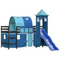 Destin Pinewood Kids Loft Bed In Black With Blue Tower