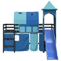 Destin Pinewood Kids Loft Bed In Black With Blue Tower