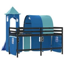 Destin Pinewood Kids Loft Bed In Black With Blue Tower