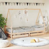 Merano Kids Solid Pine Wood Single Bed With Drawers In Natural