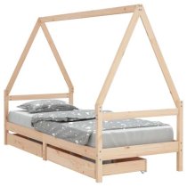 Merano Kids Solid Pine Wood Single Bed With Drawers In Natural