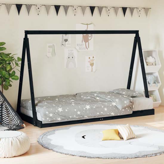 Nuoro Kids Solid Pine Wood Single Bed In Black