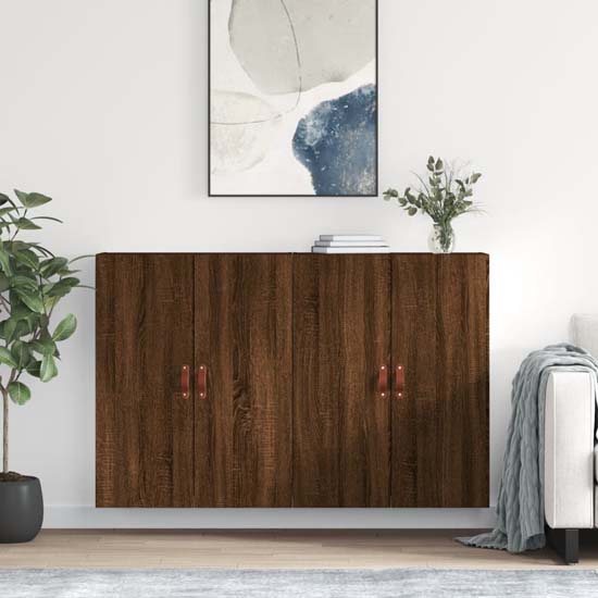 Nuuk Wooden Sideboard Wall Mounted With 4 Doors In Brown Oak