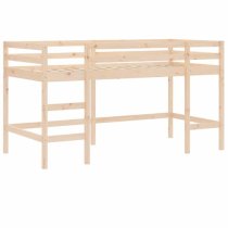 Messina Kids Pinewood Loft Bed In Natural With Blue Curtains