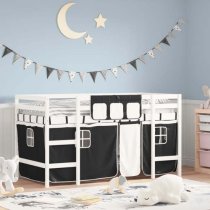 Messina Kids Pinewood Loft Bed In White With White Black Curtains