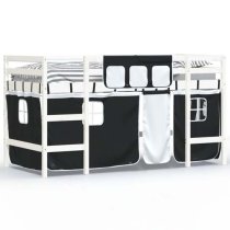 Messina Kids Pinewood Loft Bed In White With White Black Curtains