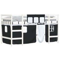 Messina Kids Pinewood Loft Bed In White With White Black Curtains