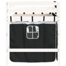 Messina Kids Pinewood Loft Bed In White With White Black Curtains